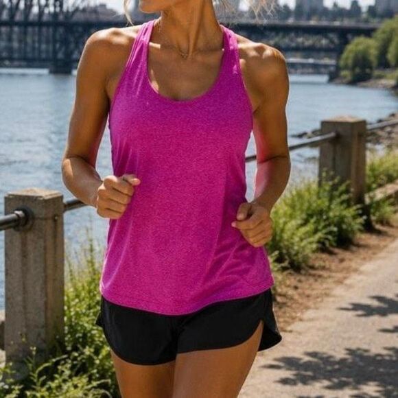 lululemon athletica Tops - Lululemon Cool Racerback Tank Top Heathered Hot Pink Size 4 Yoga Running